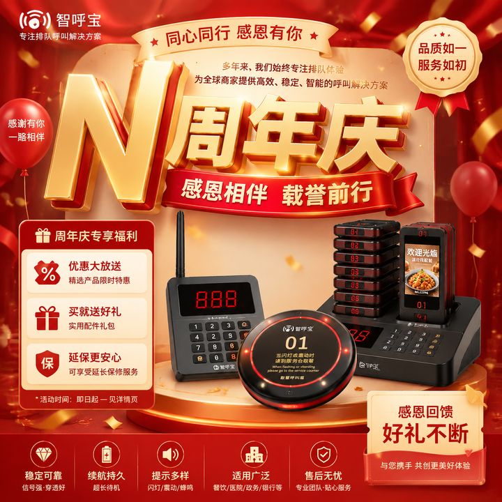 周年庆排队寻呼机促销海报